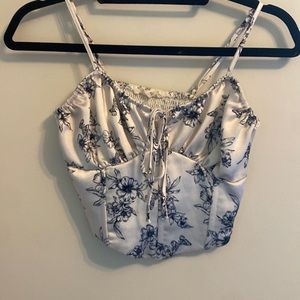 LA Hearts Tie Front Satin Corset Top